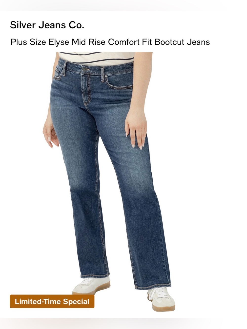 Silver Jeans Co. Plus Size Elyse Mid Rise Comfort Fit Bootcut Jeans